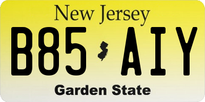 NJ license plate B85AIY