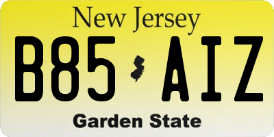 NJ license plate B85AIZ