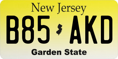 NJ license plate B85AKD