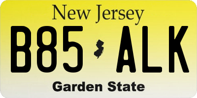 NJ license plate B85ALK