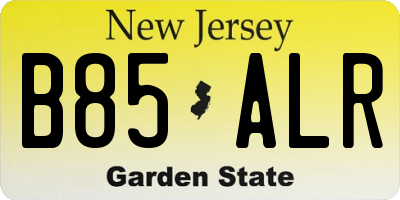 NJ license plate B85ALR