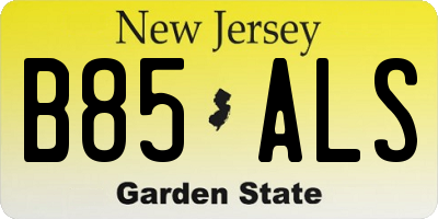 NJ license plate B85ALS