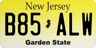 NJ license plate B85ALW