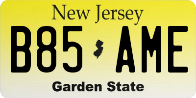 NJ license plate B85AME
