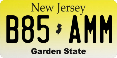 NJ license plate B85AMM