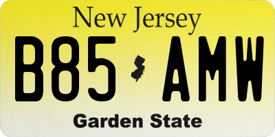 NJ license plate B85AMW