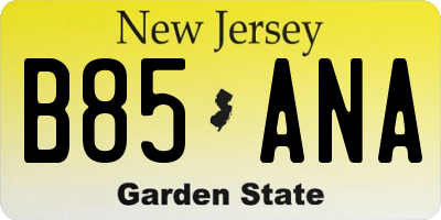 NJ license plate B85ANA