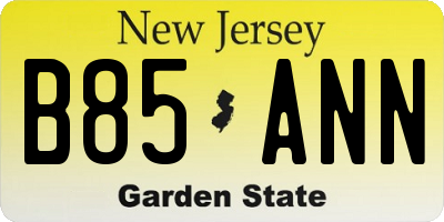 NJ license plate B85ANN