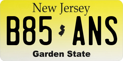 NJ license plate B85ANS