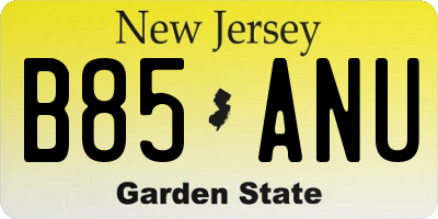 NJ license plate B85ANU