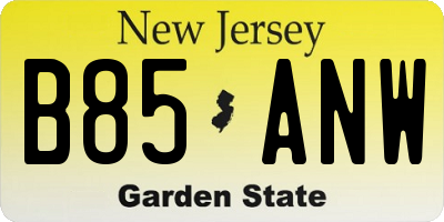 NJ license plate B85ANW