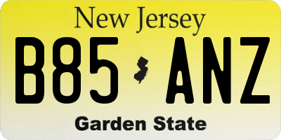 NJ license plate B85ANZ