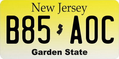 NJ license plate B85AOC