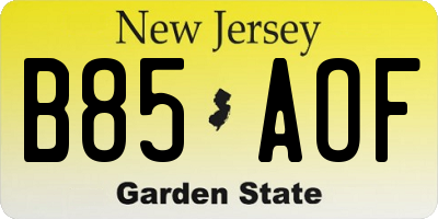NJ license plate B85AOF