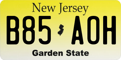 NJ license plate B85AOH