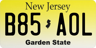 NJ license plate B85AOL
