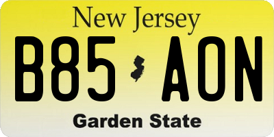 NJ license plate B85AON