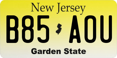 NJ license plate B85AOU