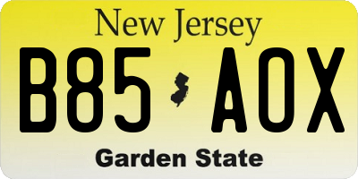 NJ license plate B85AOX