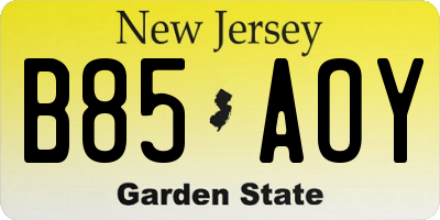 NJ license plate B85AOY