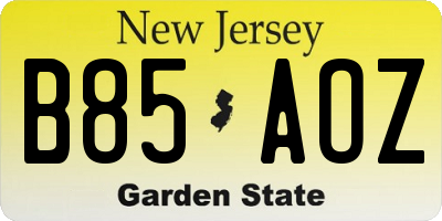 NJ license plate B85AOZ