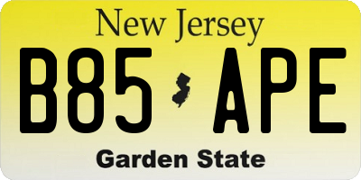 NJ license plate B85APE