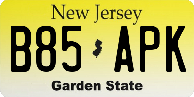 NJ license plate B85APK