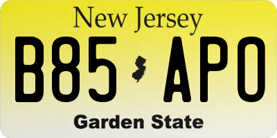 NJ license plate B85APO