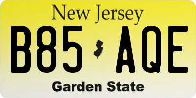 NJ license plate B85AQE