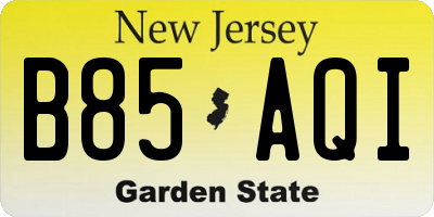NJ license plate B85AQI