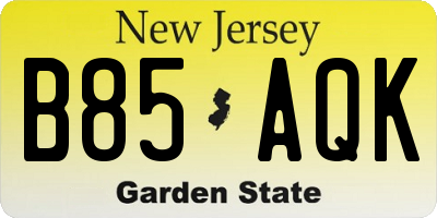 NJ license plate B85AQK
