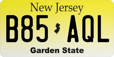 NJ license plate B85AQL