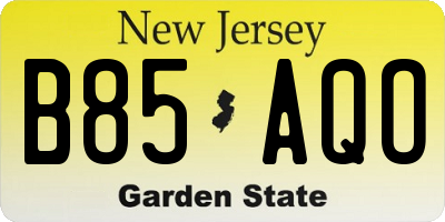 NJ license plate B85AQO