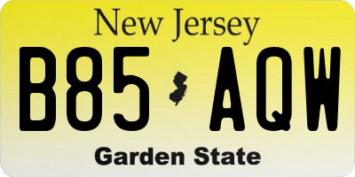 NJ license plate B85AQW