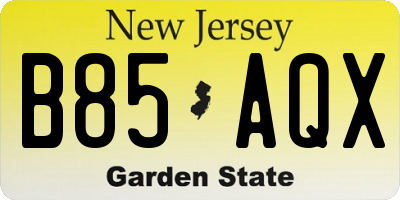 NJ license plate B85AQX