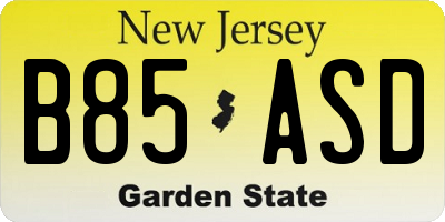 NJ license plate B85ASD