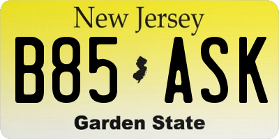 NJ license plate B85ASK