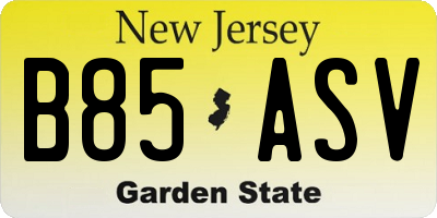 NJ license plate B85ASV