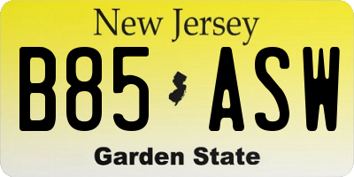NJ license plate B85ASW