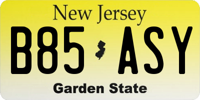 NJ license plate B85ASY