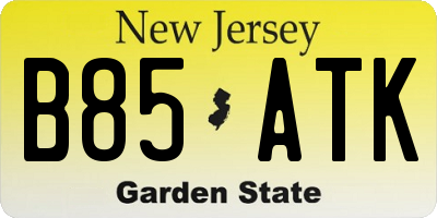 NJ license plate B85ATK