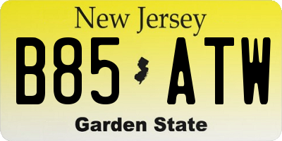 NJ license plate B85ATW