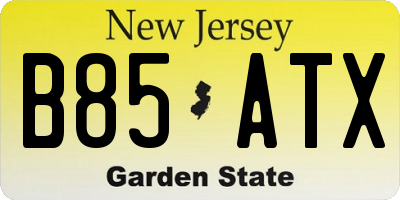 NJ license plate B85ATX