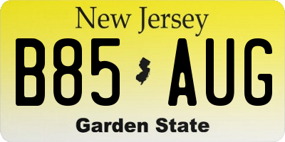 NJ license plate B85AUG