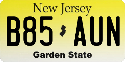 NJ license plate B85AUN