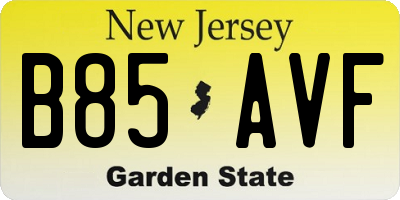 NJ license plate B85AVF
