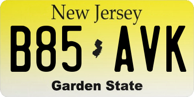 NJ license plate B85AVK