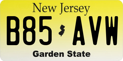 NJ license plate B85AVW