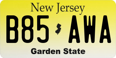 NJ license plate B85AWA