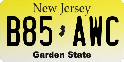 NJ license plate B85AWC